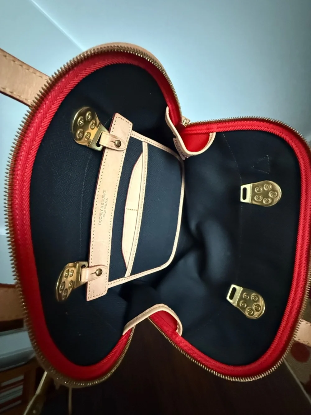 Dooney and Bourke Red Canvas and Tan leather purse. - Picture 5 of 6